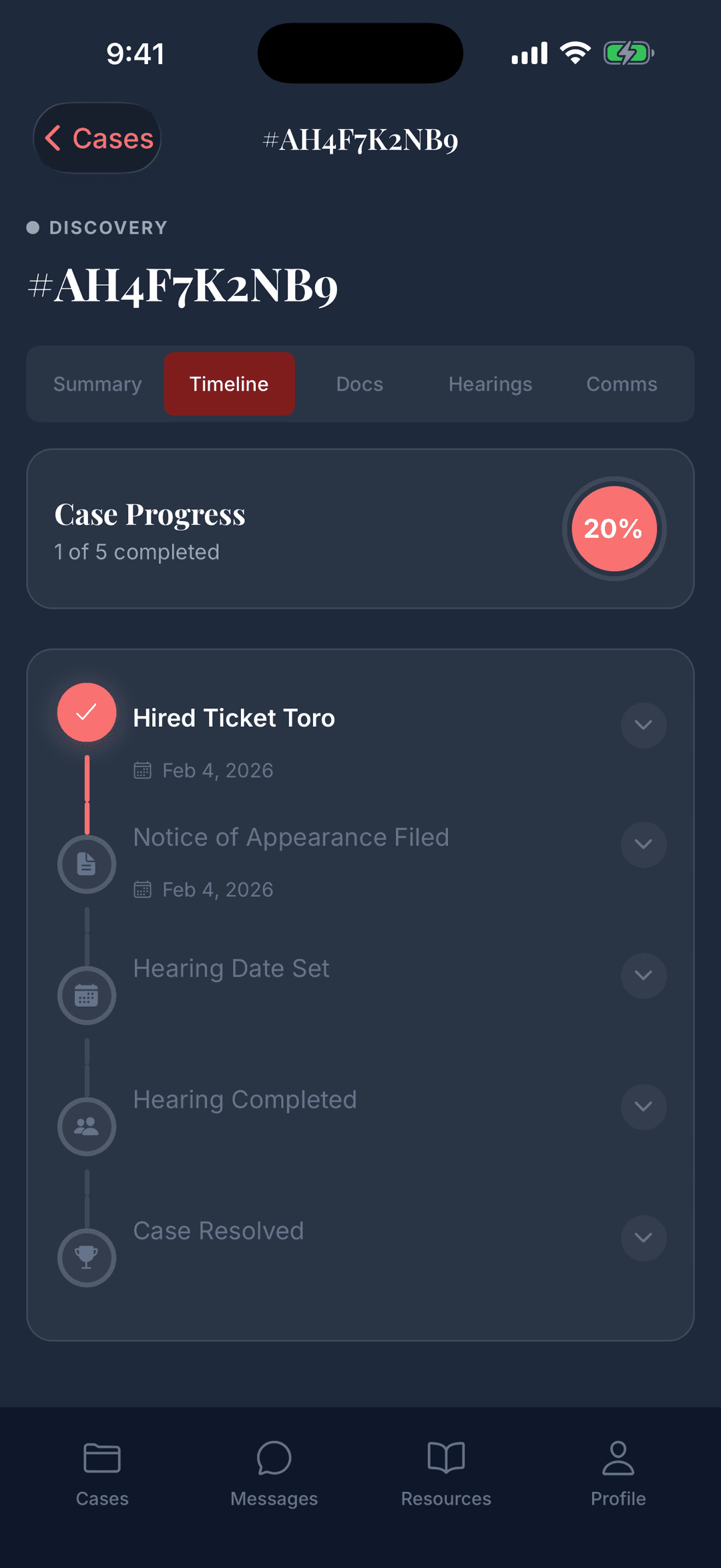 Case timeline tracking